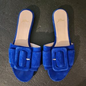 J.Crew Cora Suede Leather Upper Slide Sandals Cobalt Blue Large Buckle Size 7